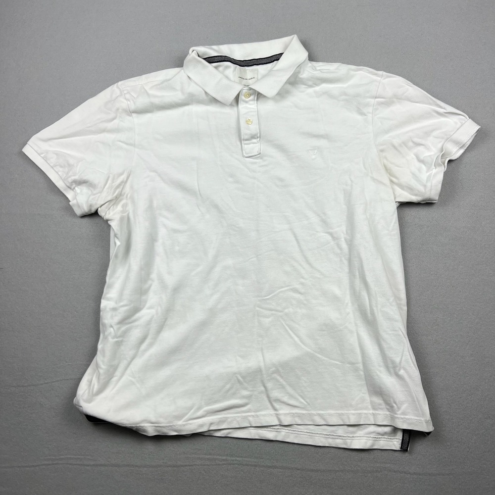 American Eagle Men XXL White Solid Super Soft Short Sleeve Polo Shirt